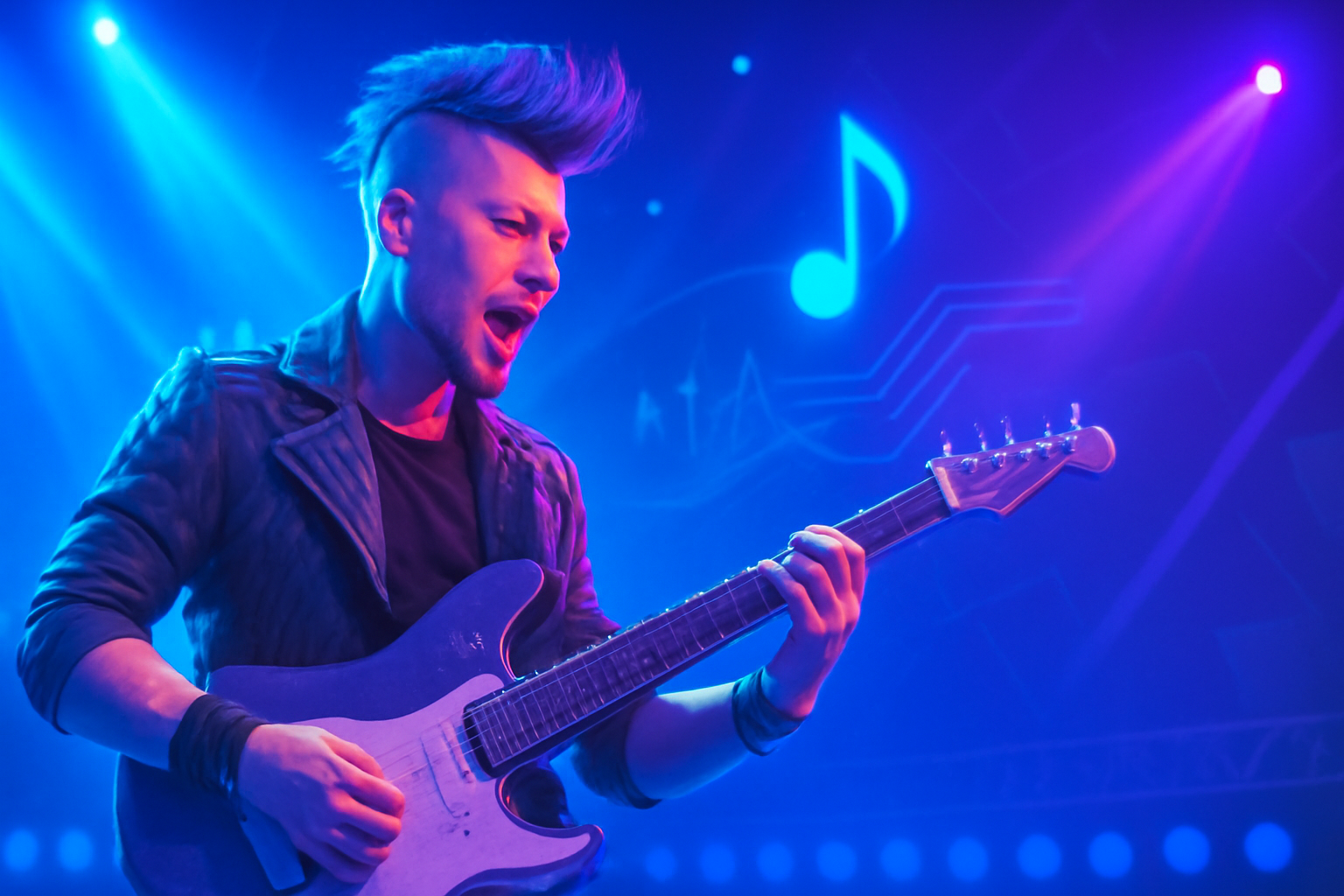 Stylish young man playing guitar